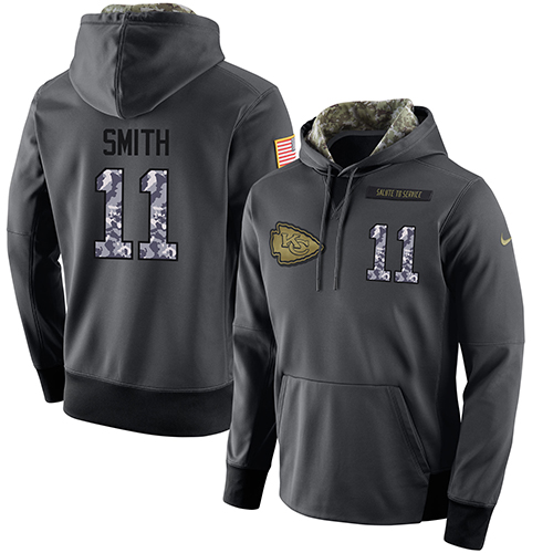NFL Men's Nike Kansas City Chiefs #11 Alex Smith Stitched Black Anthracite Salute to Service Player Performance Hoodie - Click Image to Close